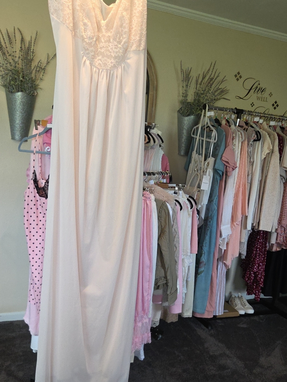 Pink Vintage Elegant Lace Bodice Maxi Dress in Blush